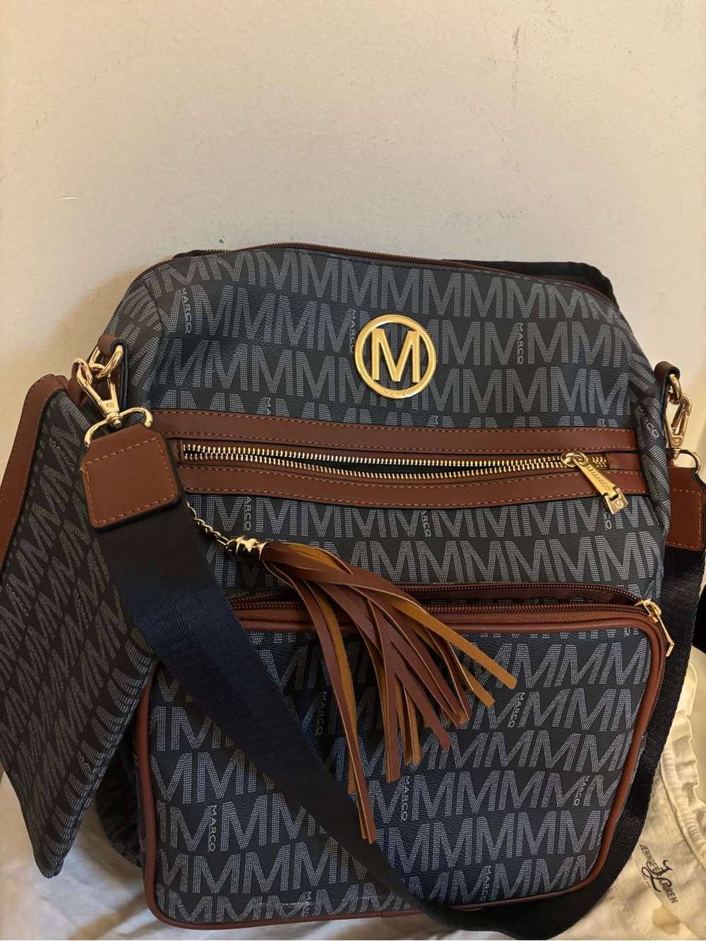 Marc Jacobs Navy and Brown Signature Crossbody with Tassel
